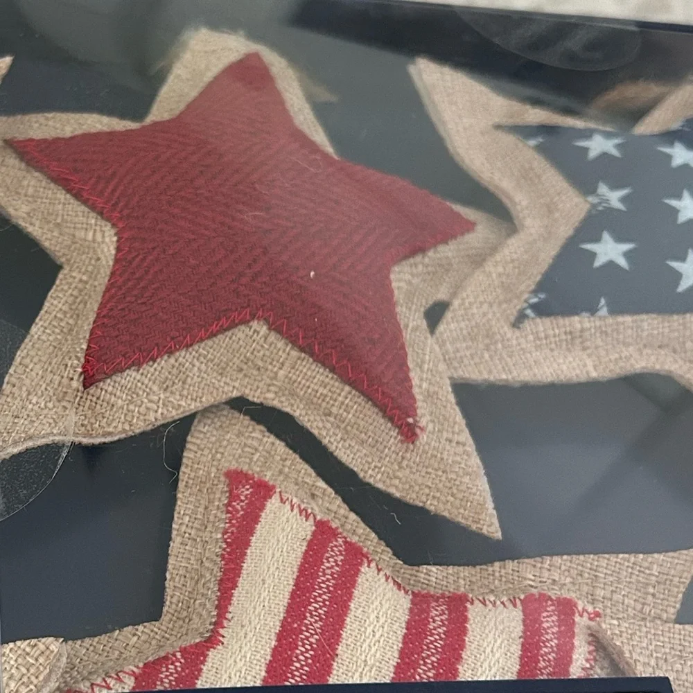 “New” Martha Stewart Red, Navy & Burlap Star Garland 6 ft